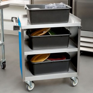 Lakeside 822BL Heavy-Duty Stainless Steel Three Shelf Utility Cart With Enclosed Base and Royal Blue Finish - 19 1/2 Lakeside 822BL Heavy-Duty Stainless Steel Three Shelf Utility Cart With Enclosed Base and Royal Blue Finish - 19 1/2