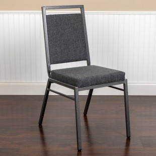 Flash Furniture FD-LUX-SIL-DKGY-GG Hercules Series Dark Gray Fabric Square Back Stackable Banquet Chair with Silvervein Frame