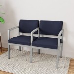 Lesro Lenox Steel Open House Navy Fabric Loveseat with Center Arm Lesro Lenox Steel Open House Navy Fabric Loveseat with Center Arm