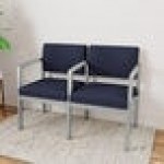 Lesro Lenox Steel Open House Navy Fabric Loveseat with Center Arm Lesro Lenox Steel Open House Navy Fabric Loveseat with Center Arm
