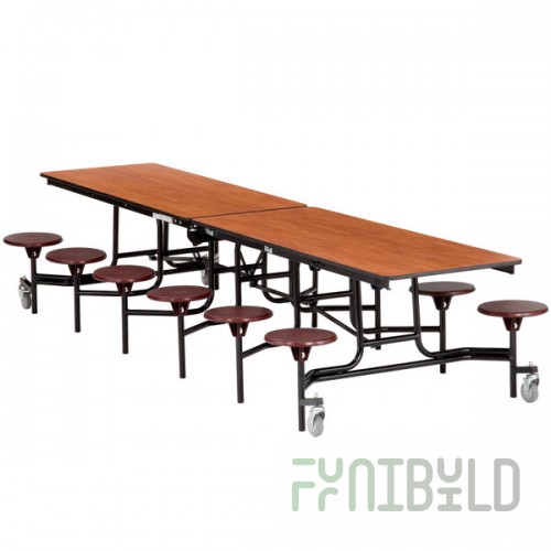 National Public Seating MTS12 12 Foot Mobile Cafeteria Table with MDF Core and 12 Stools
