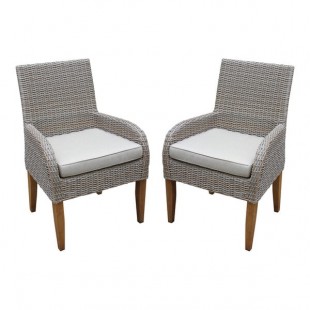 Outdoor Interiors Teak and Ash Wicker Dining Chair with Gray Sunbrella Cushion