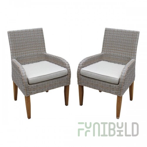 Outdoor Interiors Teak and Ash Wicker Dining Chair with Gray Sunbrella Cushion