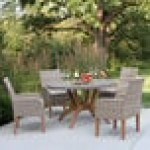 Outdoor Interiors Teak and Ash Wicker Dining Chair with Gray Sunbrella Cushion