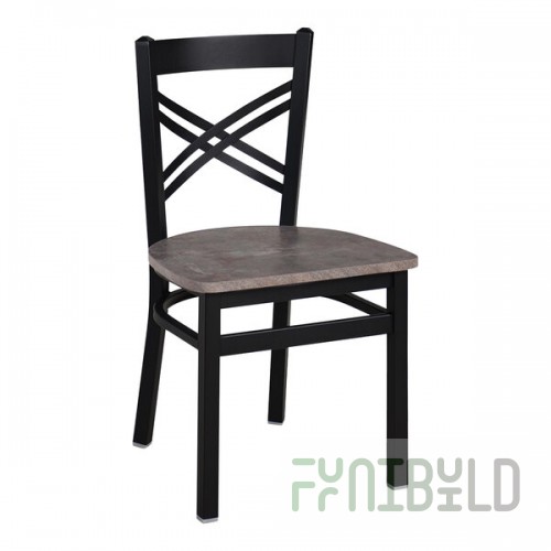 BFM Seating Akrin Sand Black Steel Cross Back Chair with Relic Rustic Copper Melamine Seat