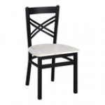 BFM Seating Akrin Sand Black Steel Cross Back Chair with Relic Rustic Copper Melamine Seat