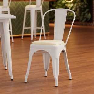 Lancaster Table & Seating Alloy Pearl White Indoor Cafe Chair with White Vinyl Cushion