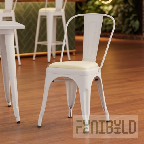 Lancaster Table & Seating Alloy Pearl White Indoor Cafe Chair with White Vinyl Cushion