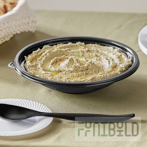 Visions 24 oz. Black PET Plastic Round Wide Catering / Serving Bowl - 25/Pack