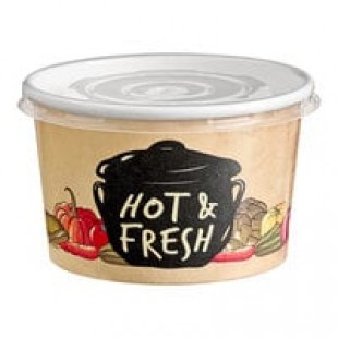 Huhtamaki 70408 Streetside Print 8 oz. Double Poly-Paper Soup / Hot Food Cup with Plastic Lid - 250/Case