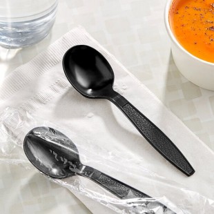 Choice Black Extra Heavy Weight Wrapped Polystyrene Plastic Soup Spoon - 1,000/Case
