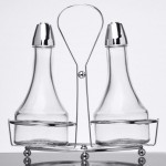 TableCraft 608N Modern Sets 3 Piece Oil & Vinegar Cruet Set with Chrome Rack