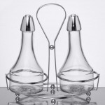 TableCraft 608N Modern Sets 3 Piece Oil & Vinegar Cruet Set with Chrome Rack