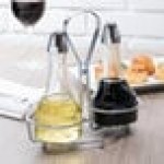 TableCraft 608N Modern Sets 3 Piece Oil & Vinegar Cruet Set with Chrome Rack