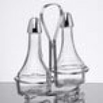 TableCraft 608N Modern Sets 3 Piece Oil & Vinegar Cruet Set with Chrome Rack