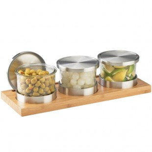Cal-Mil 1850-4-60 Mixology Bamboo Three 16 oz. Jar Horizontal Display with Metal Lids - 16