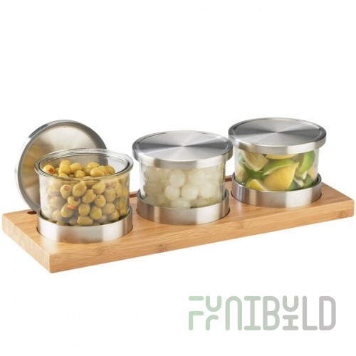 Cal-Mil 1850-4-60 Mixology Bamboo Three 16 oz. Jar Horizontal Display with Metal Lids - 16
