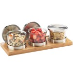 Cal-Mil 1850-4-60 Mixology Bamboo Three 16 oz. Jar Horizontal Display with Metal Lids - 16