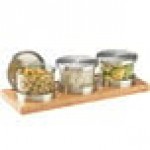 Cal-Mil 1850-4-60 Mixology Bamboo Three 16 oz. Jar Horizontal Display with Metal Lids - 16