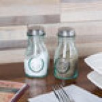 TableCraft 6618 4 oz. Authentic Collection Recycled Green Glass Salt and Pepper Shaker with Stainless Steel Top - 24/Case TableCraft 6618 4 oz. Authentic Collection Recycled Green Glass Salt and Pepper Shaker with Stainless Steel Top - 24/Case