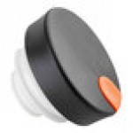 TableCraft 12673 Black Plastic Lid with Orange / Decaf Thumb Press for 50 oz. Coffee Carafe