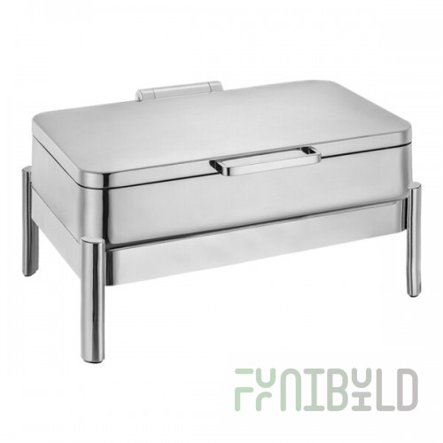 Eastern Tabletop 5-Star Series Jazz Smooth 8 Qt. Full Size Rectangular Stainless Steel Induction / Traditional Chafer with Hinged Lid 3875S