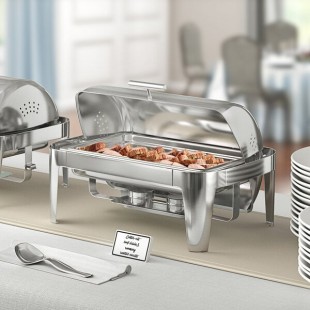 Acopa Supreme 8 Qt. Full Size Chrome Accent Roll Top Chafer