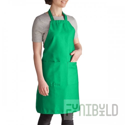 Intedge Kelly Green Adjustable Poly-Cotton Bib Apron with 2 Pockets - 32