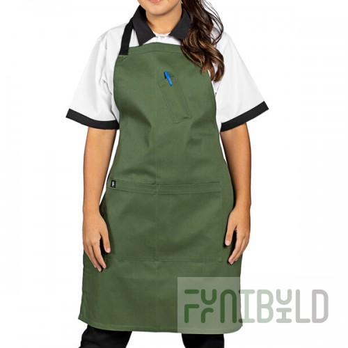 Uncommon Chef 3128 Sea Green Customizable Poly-Cotton Surge Bib Apron with Black Webbing and 3 Pockets - 34