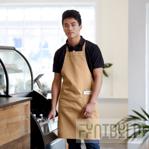 Choice Khaki Poly-Cotton Standard Bib Apron with 2 Pockets - 34