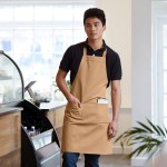 Choice Khaki Poly-Cotton Standard Bib Apron with 2 Pockets - 34