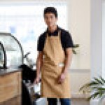 Choice Khaki Poly-Cotton Standard Bib Apron with 2 Pockets - 34