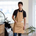 Choice Khaki Poly-Cotton Standard Bib Apron with 2 Pockets - 34