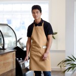 Choice Khaki Poly-Cotton Standard Bib Apron with 2 Pockets - 34