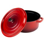 GET Heiss 6.5 Qt. Red Enamel Coated Cast Aluminum Round Dutch Oven with Lid CA-006-R/BK/CC
