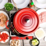 GET Heiss 6.5 Qt. Red Enamel Coated Cast Aluminum Round Dutch Oven with Lid CA-006-R/BK/CC