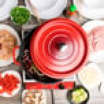GET Heiss 6.5 Qt. Red Enamel Coated Cast Aluminum Round Dutch Oven with Lid CA-006-R/BK/CC