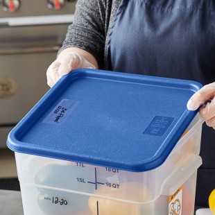 Vigor 12, 18, and 22 Qt. Blue Square Polypropylene Food Storage Container Lid - 6/Case Vigor 12, 18, and 22 Qt. Blue Square Polypropylene Food Storage Container Lid - 6/Case