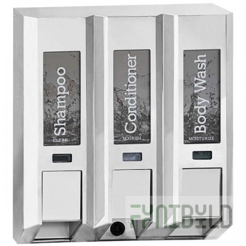 Dispenser Amenities 91344 Azaya 43.5 oz. Chrome 3-Chamber Wall Mounted Locking Shower Dispenser with Chrome Buttons