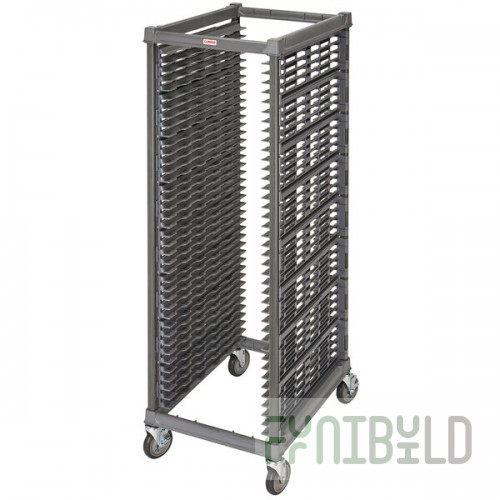 Cambro UPR1826FA40 Camshelving® Ultimate 40 Pan End Load Bun / Sheet Pan Rack with Metal Casters - Assembled