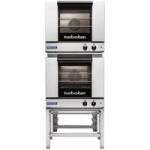 Moffat E27M2/2 Turbofan Double Deck Full Size 2 Pan Electric Convection Oven with Mechanical Controls and Stainless Steel Stand - 208V, 1 Phase, 5.4 kW Moffat E27M2/2 Turbofan Double Deck Full Size 2 Pan Electric Convection Oven with Mechanical Controls and Stainless Steel Stand - 208V, 1 Phase, 5.4 kW