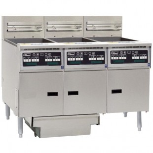 Pitco® SSH55-3FD-I12 Solstice Supreme Natural Gas 120-150 lb. High Efficiency 3 Unit Floor Fryer System with Intellifry Computer Controls and Filter Drawer - 240,000 BTU