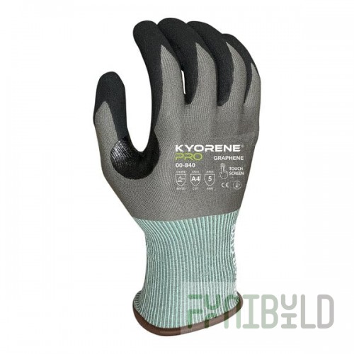 Armor Guys Kyorene Pro 00-840-L Gray 18 Gauge A4 Graphene Gloves with Black HCT Microfoam Nitrile Palm Coating and Blue Cuff - Large