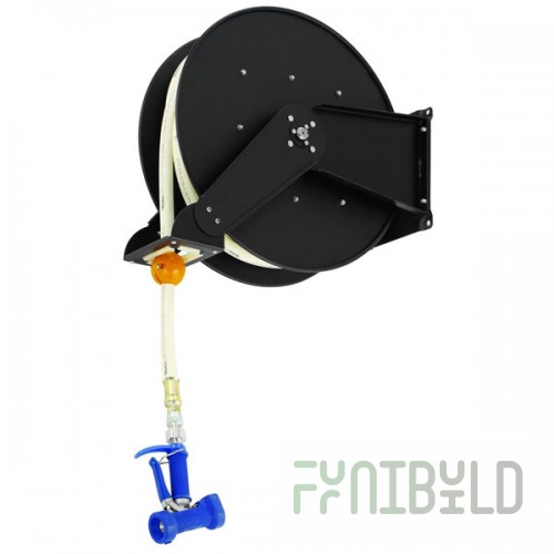 T&S B-7245-07 50' Open Hose Reel with Epoxy Coated Creamery Hose, Double Arm Support, and Front Trigger Water Gun