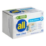 All Free Clear 195-Count Dryer Sheets - 6/Case