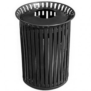 Wausau Tile MF3212 30 Gallon Flat Steel Round Outdoor Trash Can with Aluminum Pitch-In Lid