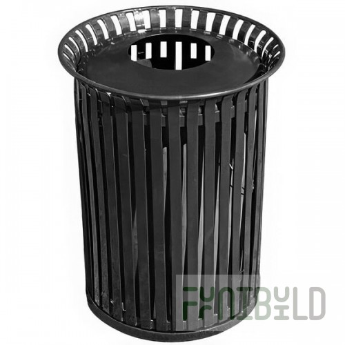 Wausau Tile MF3212 30 Gallon Flat Steel Round Outdoor Trash Can with Aluminum Pitch-In Lid