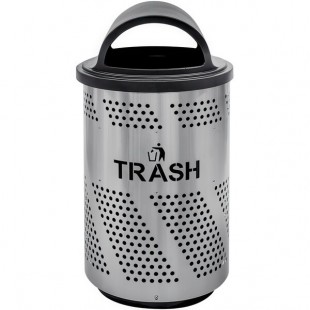 Ex-Cell Kaiser Arena 51 Series ARENA-X51 T SS/BLK 51 Gallon Stainless Steel Customizable Outdoor Trash Can with Hooded Rain Top