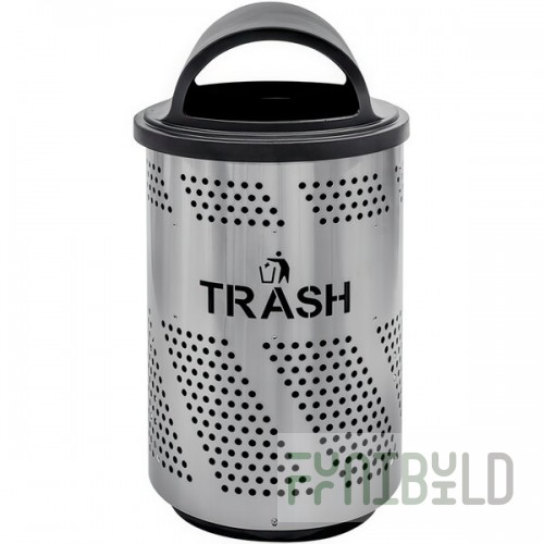 Ex-Cell Kaiser Arena 51 Series ARENA-X51 T SS/BLK 51 Gallon Stainless Steel Customizable Outdoor Trash Can with Hooded Rain Top