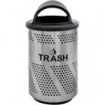 Ex-Cell Kaiser Arena 51 Series ARENA-X51 T SS/BLK 51 Gallon Stainless Steel Customizable Outdoor Trash Can with Hooded Rain Top
